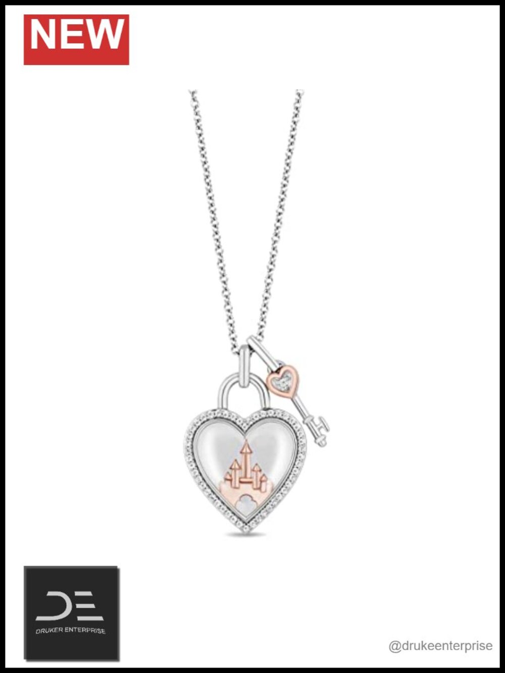Disney Enchanted Necklace 10K Rose Gold Sterling Silver Pendant Diamond